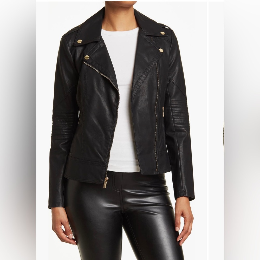 Guess Faux Leather Biker / Moto Jacket Size M in Black